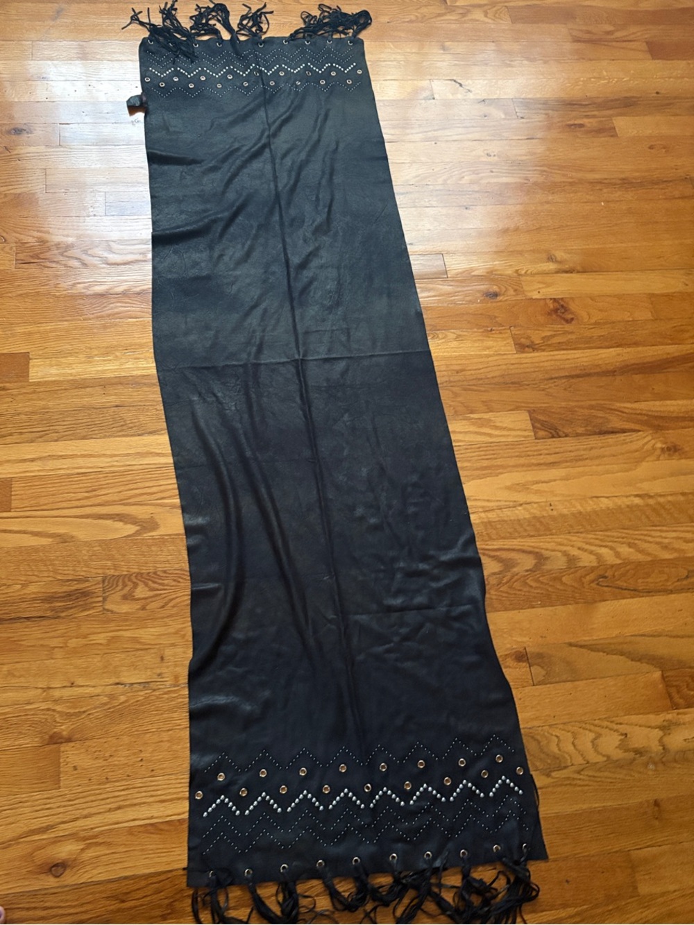 mark. Black Long Fringe Scarf with Eyelet Embellishments